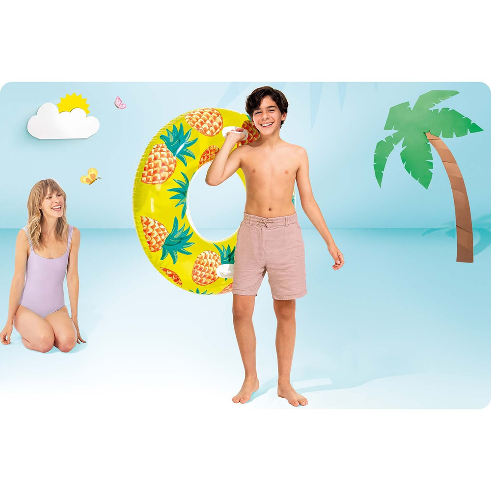 Duże koło dmuchane z uchwytami 107 cm Intex 56261 ananas