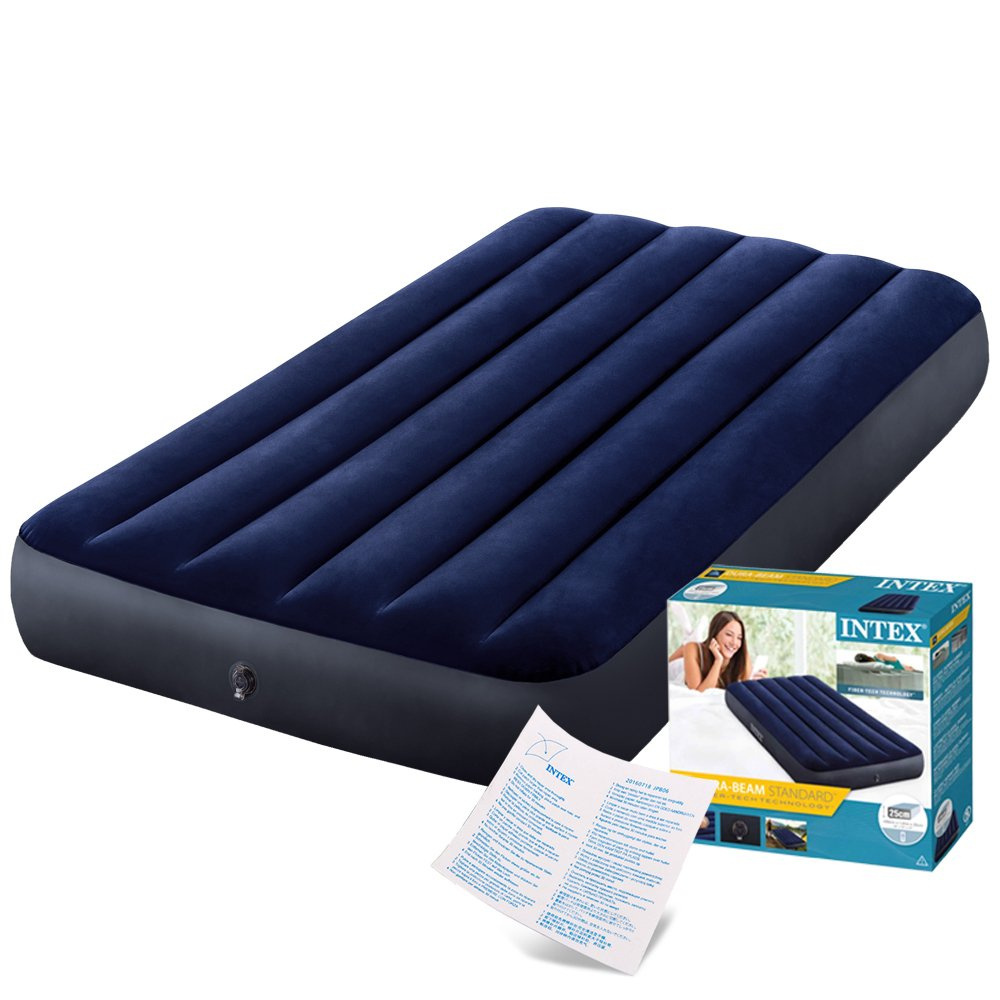 Materac dmuchany welurowy 99x191 cm Intex 64757+ pompka 68612 + poduszka 68672