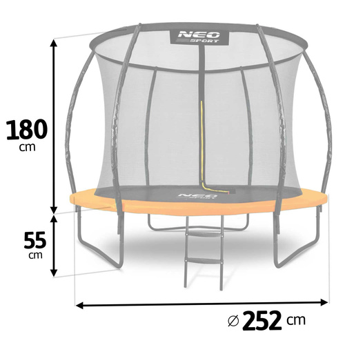 Trampolina ogrodowa profilowana 8ft/252cm z siatką wewnętrzną Neo-Sport + maszyna do baniek GRATIS
