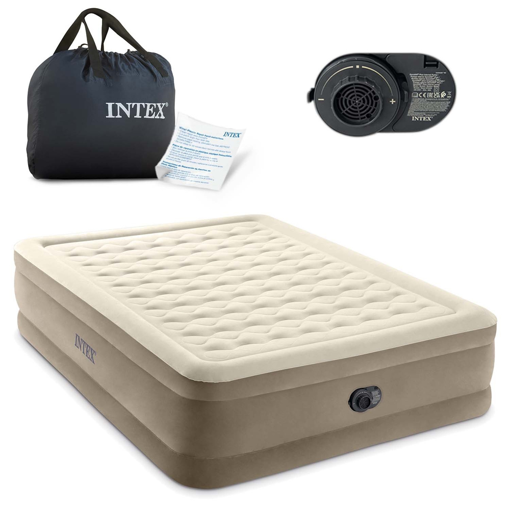 Materac welurowy Ultra Plush z wbudowaną pompką 152 x 203 x 46 cm INTEX 64428