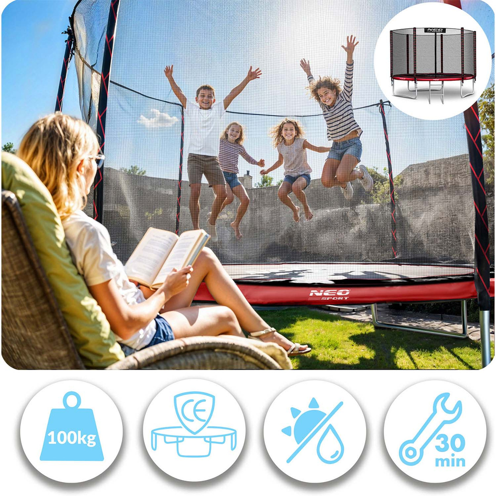 Trampolina ogrodowa 8ft/252cm z siatką zewnętrzną i drabinką Neo-Sport