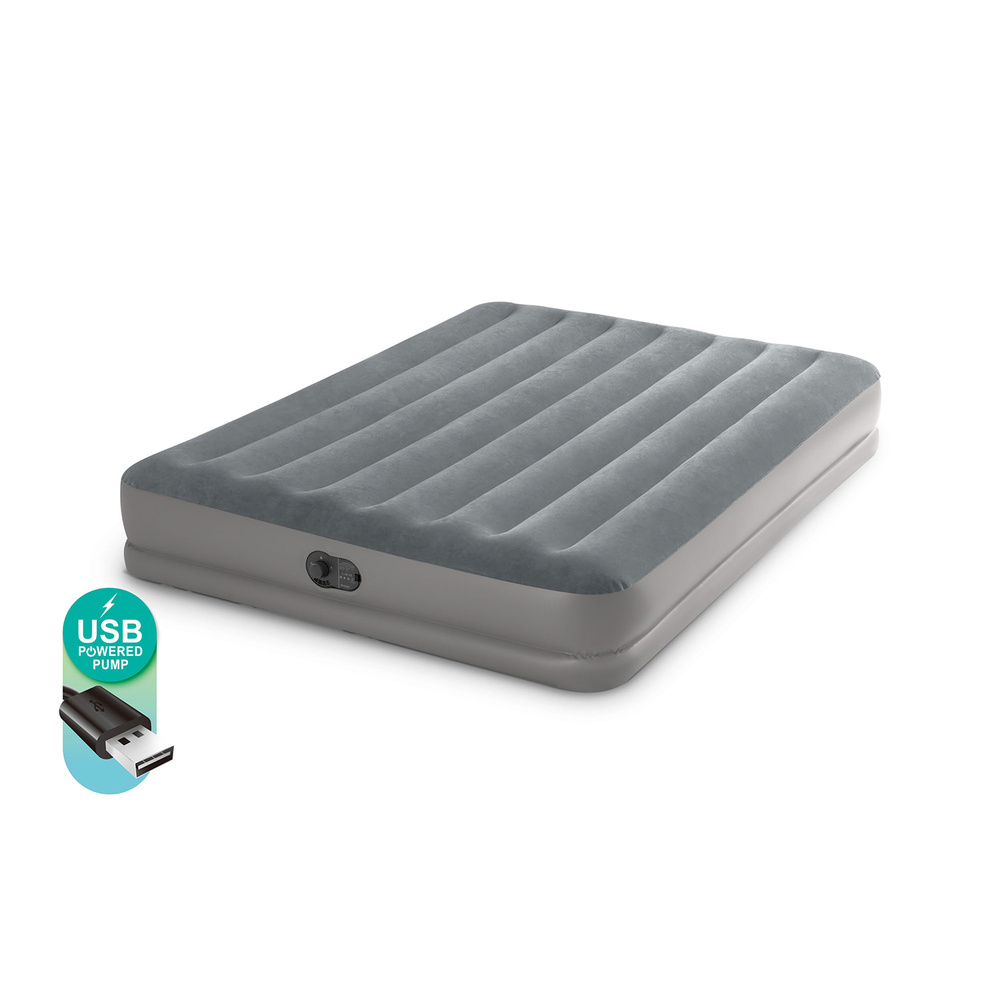 Materac welurowy dmuchany z wbudowaną pompką USB 152 x 203 x 30 cm INTEX 64114