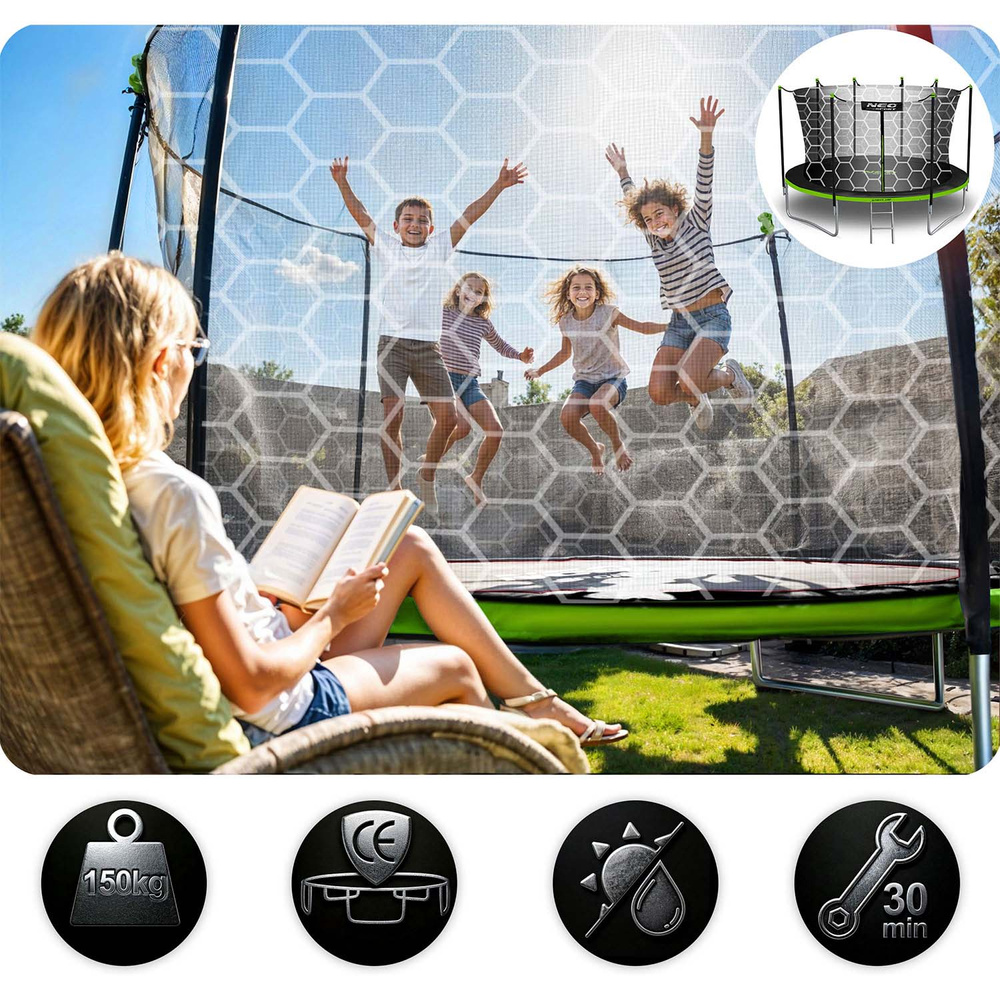 Trampolina ogrodowa 13ft/404cm z siatką wewnętrzną i drabinką Neo-Sport