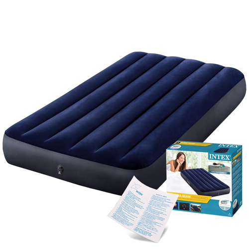 Materac dmuchany welurowy 99x191 cm Intex 64757+ pompka 68612 + poduszka 68672