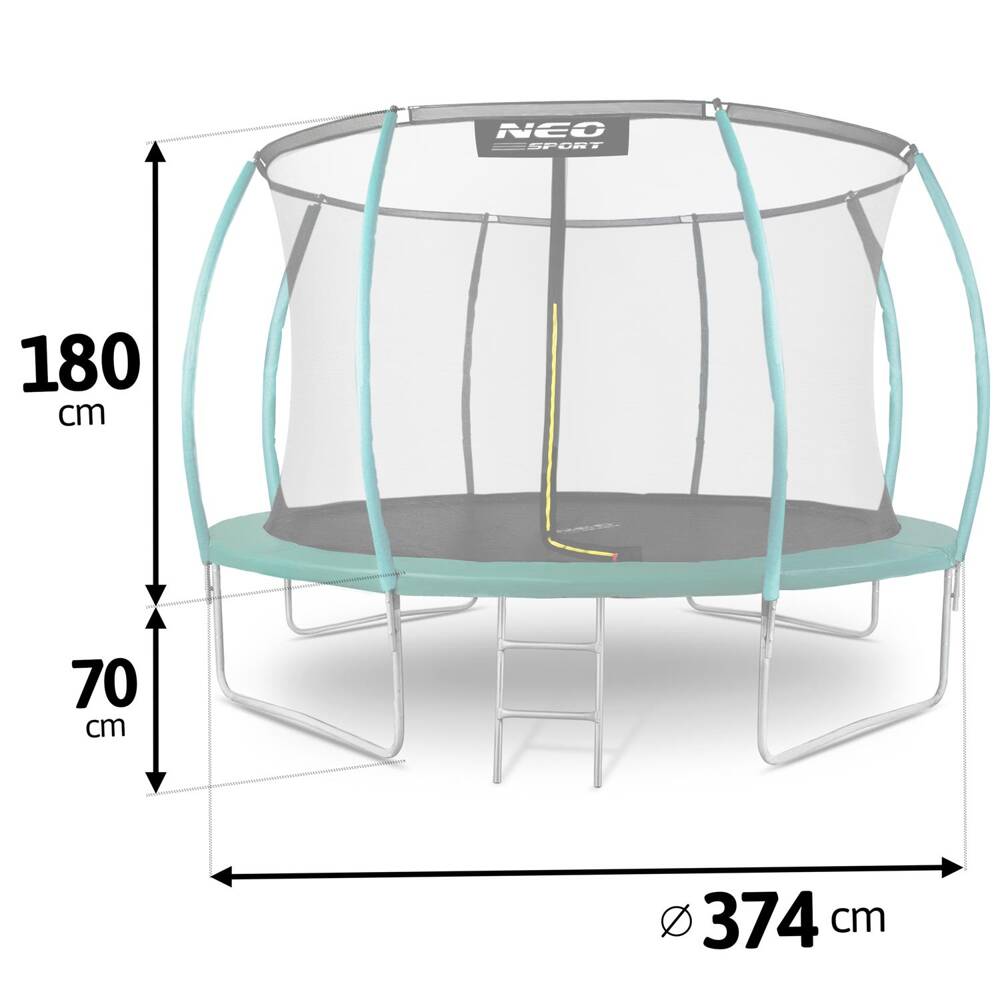 Trampolina ogrodowa 12ft/374cm z siatką, profilowanymi słupkami i drabinką Neo-Sport